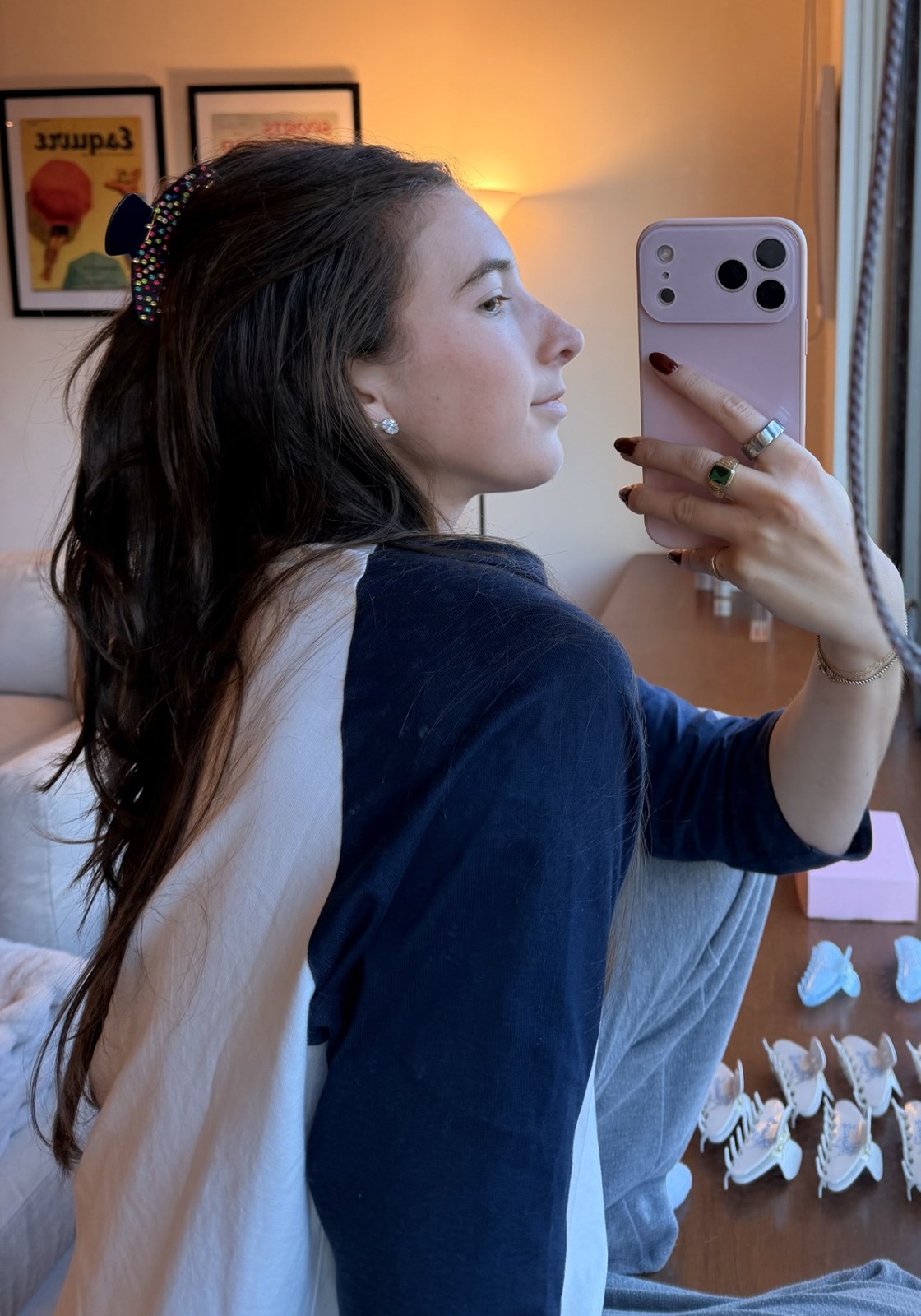 Custom clip worn in a half-up hairstyle