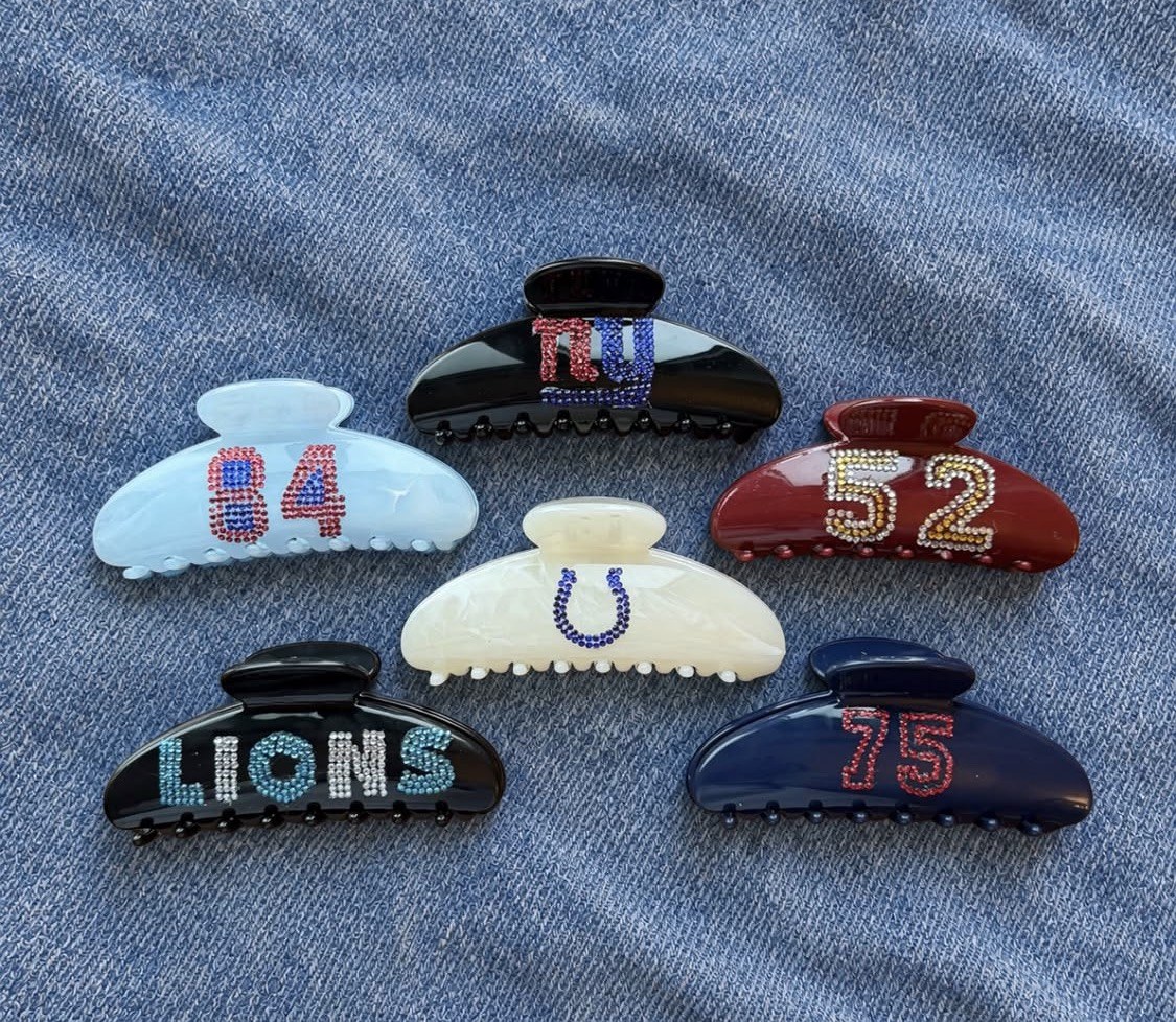 Custom football team clips on denim